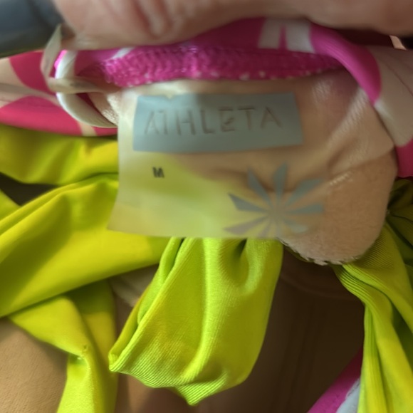 ATHLETA swim dress pink and lime green size medium, bow in back - Picture 4 of 4